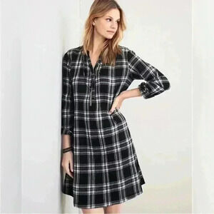 GARNET Hill 6 Black Plaid Organic Cotton Long Sleeve Pop Over Tunic Shirt Dress